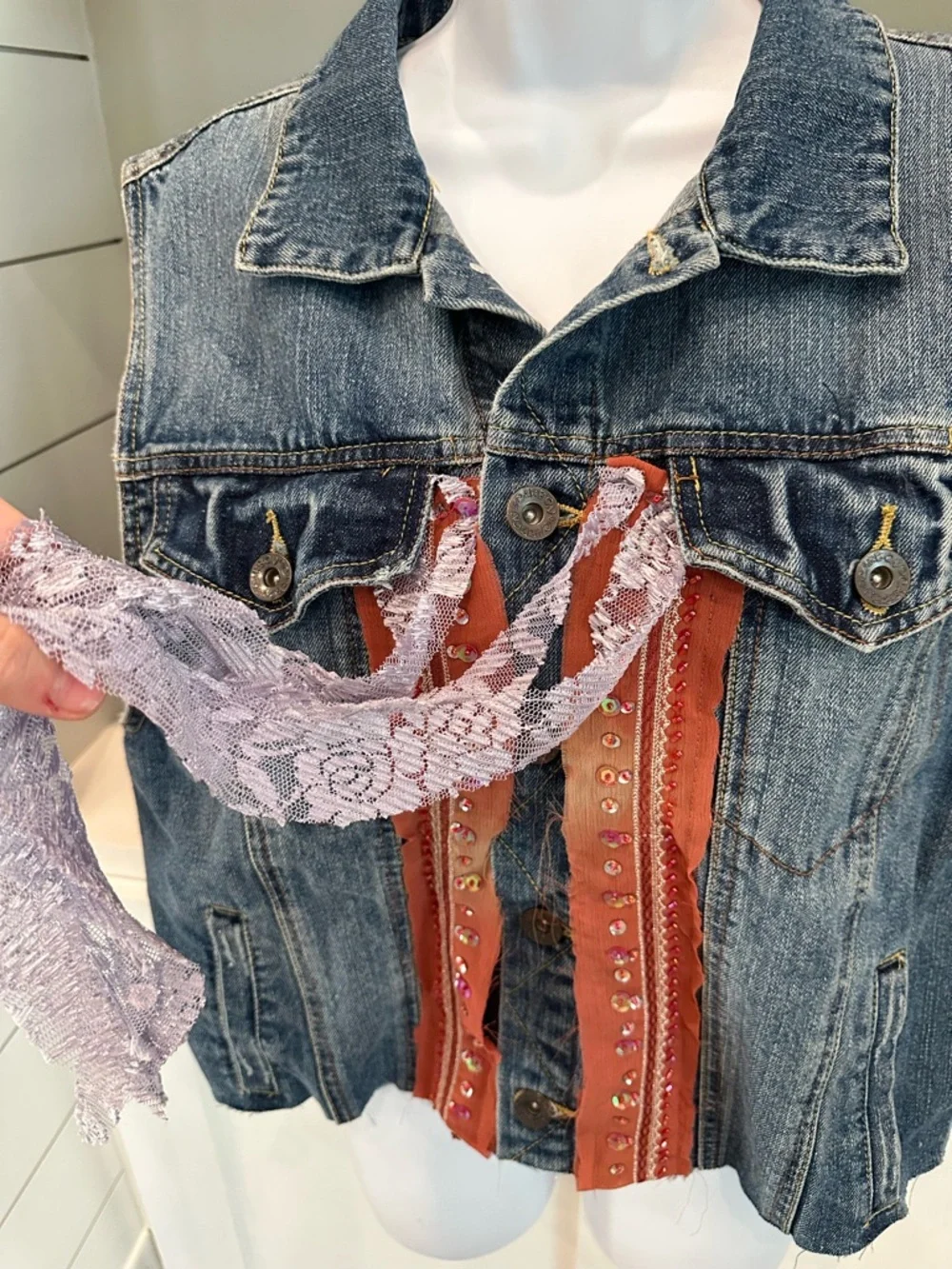 Custom Made Boho Denim Vest and Waist Wrap - Picture 3 of 16